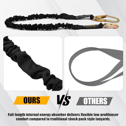 TT TRSMIMA TRSMIMA Safety Harness Lanyard Retractable - Fall Protection Climbing Tree Strap 6 FT Single Leg Internal Shock Absorbing with Hook - Image 5