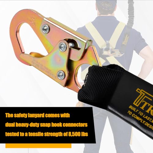 TT TRSMIMA TRSMIMA Safety Harness Lanyard Retractable - Fall Protection Climbing Tree Strap 6 FT Single Leg Internal Shock Absorbing with Hook - Image 4