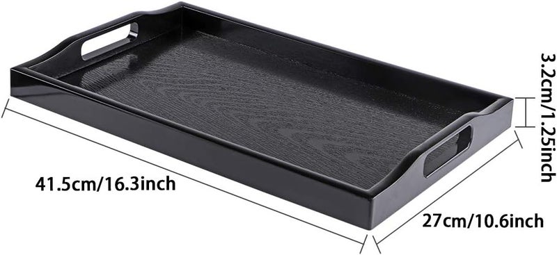 MDLUU Systematic nationwide ship Large Serving Tray, Plastic Ottoman Tray with Cutout Handles, Rectangle Butler Tray for Breakfast in Bed, Coffee Table Decor, Party (Black) Integrated practical design - Image 3