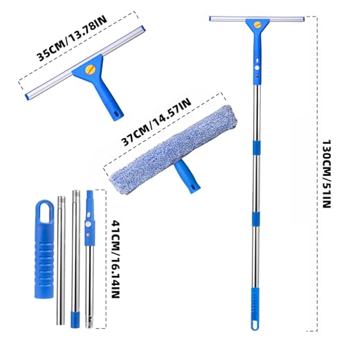 MRDARENSU Professional Window Cleaning kit, 2-in-1 Window Squeegee with 51" Extension Poles, Suitable for Indoor & Outdoor Windows, High Glass, High Windows, Multi-Purpose Car Windshield Cleaning - Image 4