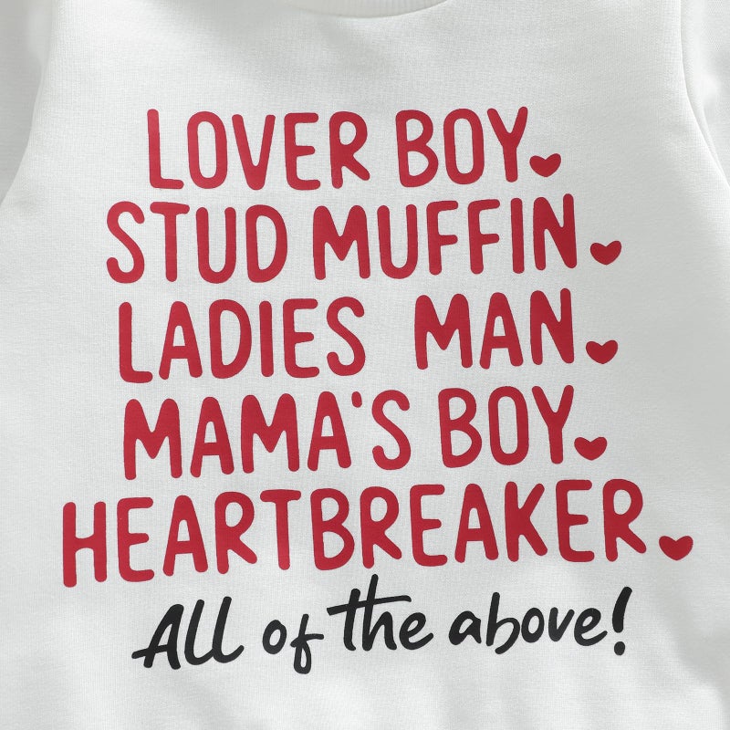 Fernvia Toddler Baby Boy Valentines Day Outfit Letter Print Long Sleeve Crewneck Sweatshirt + Joggers Pants Sets (A Lover Boy White, 12-18 Months) - Image 5