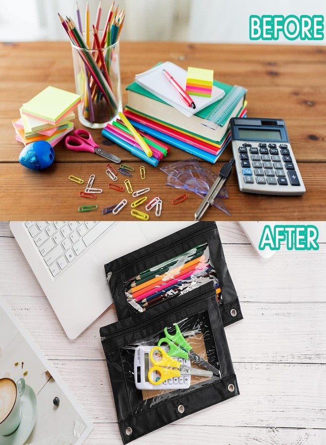 Marspark 30 Packs Pencil Pouch 3 Ring Binder Pen Pouch Cloth Pencil Pouches Zipper Pen Case Bag with Clear Window for School Office Writing Supplies Gifts(Black) - Image 5