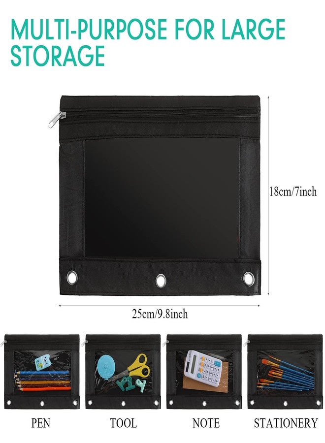 Marspark 30 Packs Pencil Pouch 3 Ring Binder Pen Pouch Cloth Pencil Pouches Zipper Pen Case Bag with Clear Window for School Office Writing Supplies Gifts(Black) - Image 2