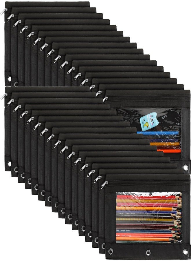 Marspark 30 Packs Pencil Pouch 3 Ring Binder Pen Pouch Cloth Pencil Pouches Zipper Pen Case Bag with Clear Window for School Office Writing Supplies Gifts(Black) - Image 1