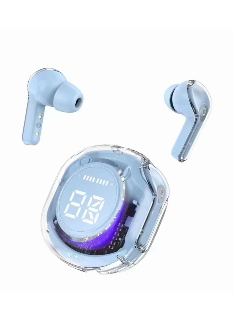 True Wireless Display Bluetooth Earbuds with Environmental Noise Cancellation (ENC) Enhanced Bass Delivery Dual 13mm Drivers, Double Stereo Noise Cancellation Headset with Dual Mics Blue