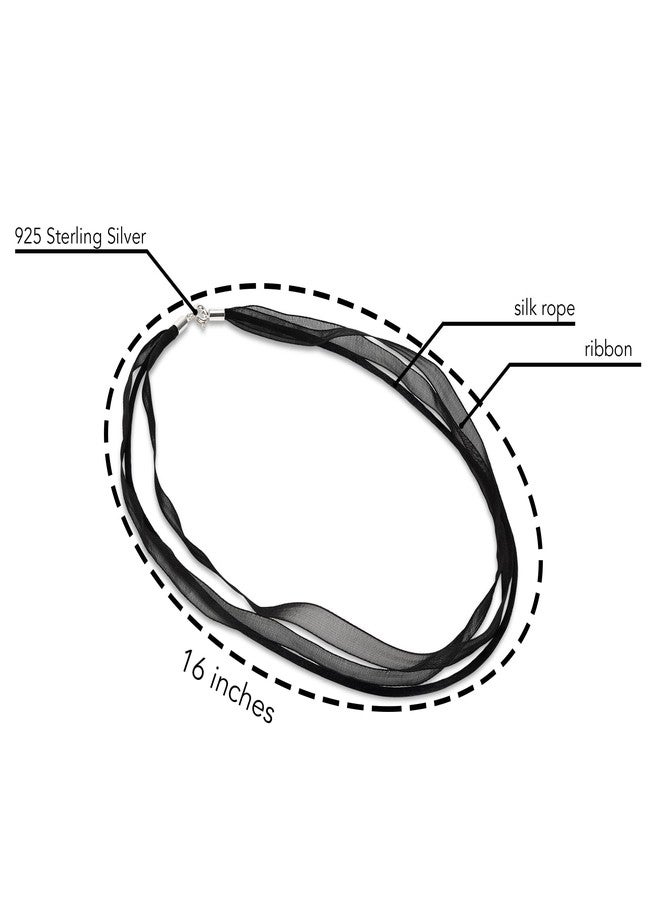 ايرافيدا قلادة شوكر أنيقة ومتعددة الاستخدامات من AeraVida، مصنوعة من شريط حريري أسود مزدوج مع مشبك من الفضة الإسترليني عيار 925 - Image 4