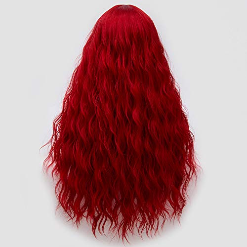 BERON 27 Inches Red Wig Long Curly Wig Red Wig for Women Wavy Red Wig with Bangs Heat Resistant Synthetic Hair Red Cosplay Costume Wig (Red) - Image 4