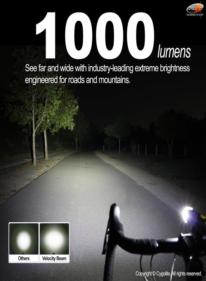 Cygolite Velocity Endurance 1,000 Lumen Bicycle Light- Anodized Aluminum Alloy- High Run Time-9 Modes- Fine Tunable Brightness-Compact IP67 Waterproof- Hard Mount- USB-C Charge-Road, Mountain, Commute - Image 2