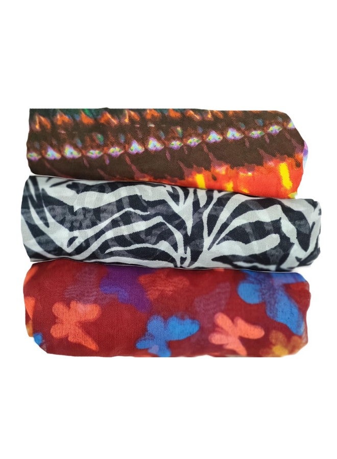 FLIHAUT Women Chiffon Georgette Printed Scarf Scarves Stole (50 x 172 Cms) Combo Pack of 3- Multicolor - Image 1