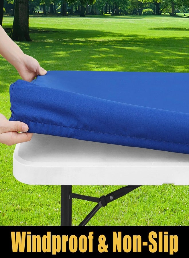 smiry Rectangle Picnic Table Cloth, Waterproof Elastic Fitted Tablecloths for 6 Foot Tables, Washable Polyester Table Cover for Camping, Indoor and Outdoor (Blue, 30"x72") - Image 2
