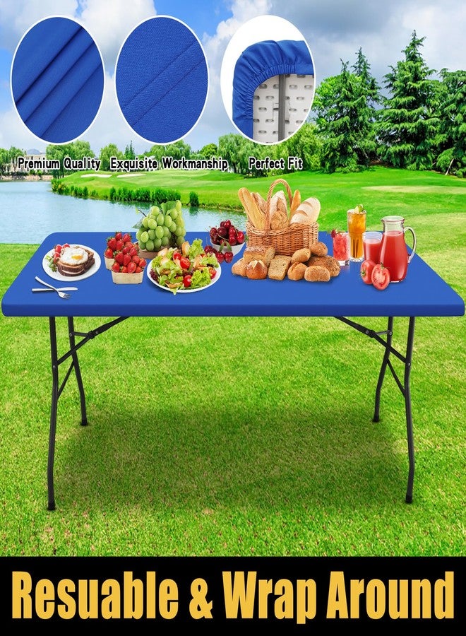 smiry Rectangle Picnic Table Cloth, Waterproof Elastic Fitted Tablecloths for 6 Foot Tables, Washable Polyester Table Cover for Camping, Indoor and Outdoor (Blue, 30"x72") - Image 5