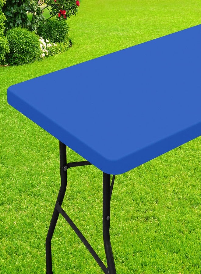 smiry Rectangle Picnic Table Cloth, Waterproof Elastic Fitted Tablecloths for 6 Foot Tables, Washable Polyester Table Cover for Camping, Indoor and Outdoor (Blue, 30"x72") - Image 1