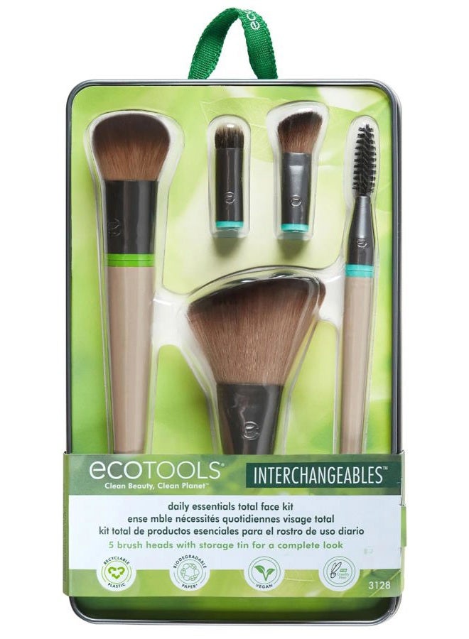 Ecotools Interchangeables Daily Essentials Total Face Makeup Brush Kit, Essential Oils, Multiuse Face Makeup Brushes, Bronzer, Blush, Powder, & Eyeshadow Brushes, Cruelty-Free & Vegan, 8 Piece Set - Image 1