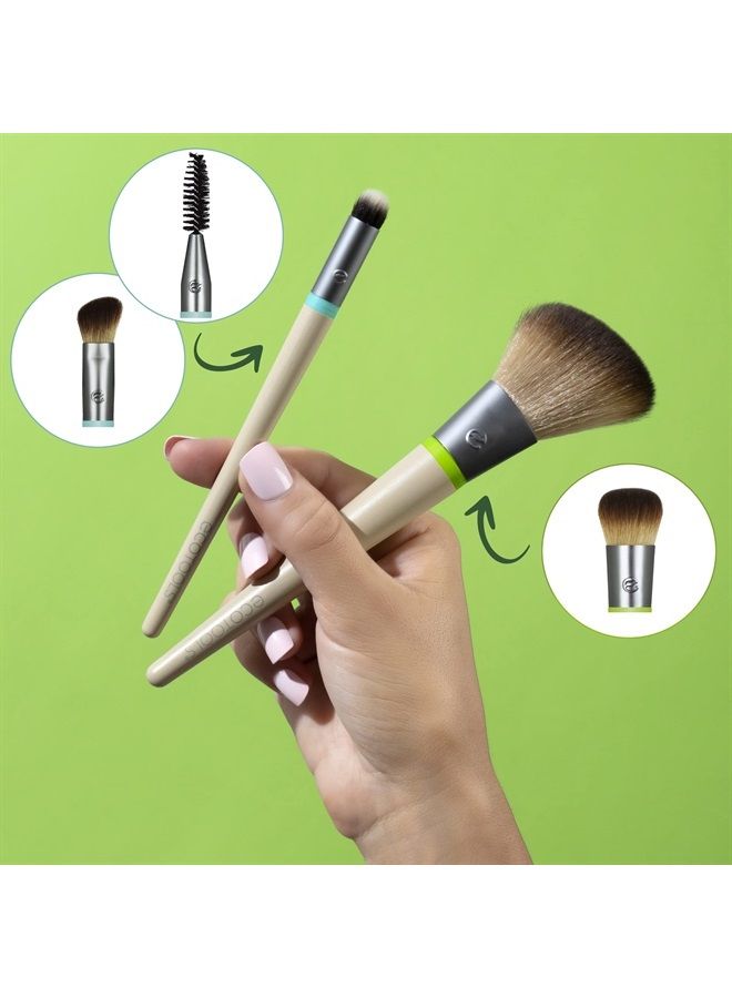 Ecotools Interchangeables Daily Essentials Total Face Makeup Brush Kit, Essential Oils, Multiuse Face Makeup Brushes, Bronzer, Blush, Powder, & Eyeshadow Brushes, Cruelty-Free & Vegan, 8 Piece Set - Image 4