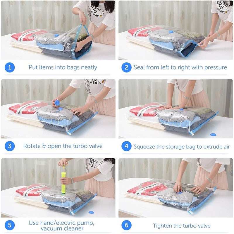 Purvaa Collection Heavy Quality Vacuum Storage Reusable Zip lock Smart Space Saver Bags with Hand Pump for Travel - Image 2
