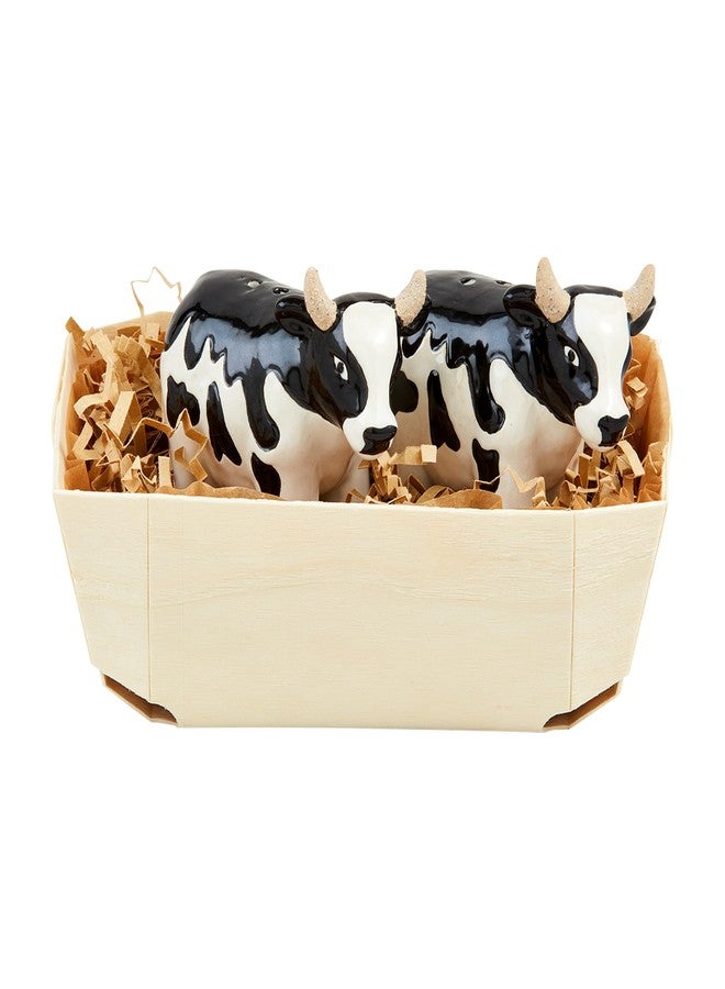 Mud Pie Farm Cow Salt And Pepper Basket; 2 1/4" x 3"