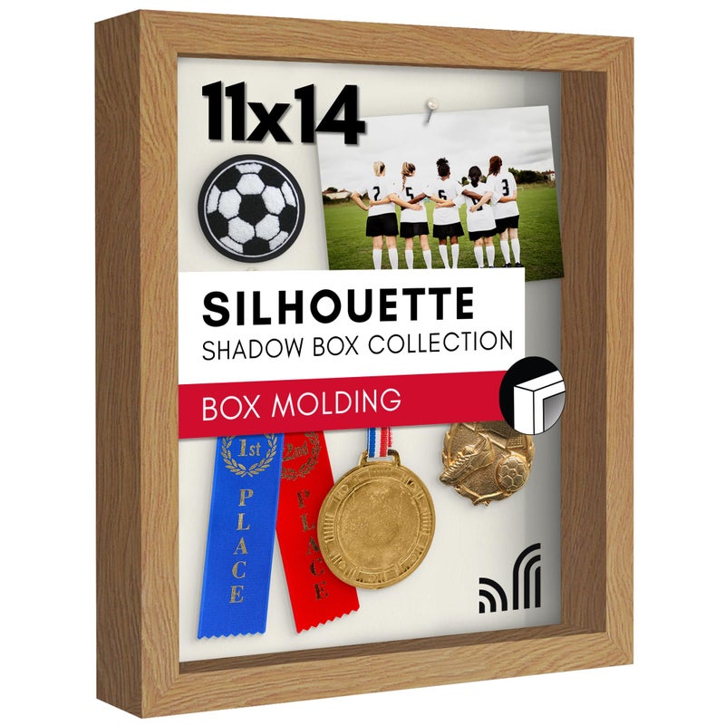 Americanflat 11x14 Shadow Box Frame with ShatterResistant Glass  Silhouette Collection  Large Shadow Box Display Case for Tabletop and Wall Display  Dark Oak with Soft Felt Back