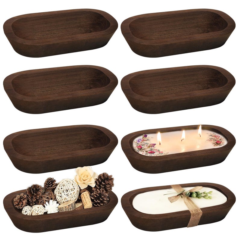 Royxen 8 Pack Wood Dough Bowl, Wooden Dough Bowls Paulownia, Rustic Bowl Vintage, Bowls for Candle (Brown, 9.7" x 6") - Image 1