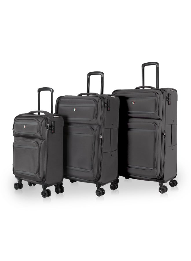 توتشي طقم حقائب سفر سوبريما بغلاف ليّن وعجلات قابلة للإزالة 3 قطع رمادي 78 x 34 x 50 سم T0368 GREY - Image 1