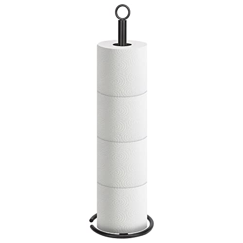 NearMoon NearMoon Bath Toilet Paper Holder Stand Free Standing Tissue Paper Storage with Reserve Space Toilet 4 Rolls Holder for BathroomKitchen CountertopAll Metal 1 Pack Matte Black