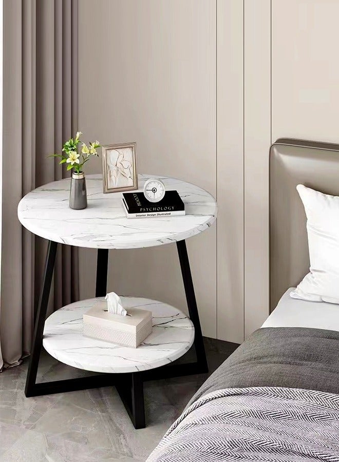 fashionhome 2-Tiers Nordic Design Round Coffee Table Iron Frame with Wood Top End Table Center Table for Bedroom Living Room Home Office Furniture 40x40x55 cm  - Image 1