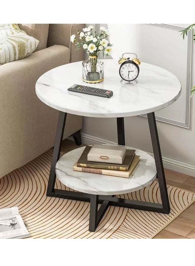 fashionhome 2-Tiers Nordic Design Round Coffee Table Iron Frame with Wood Top End Table Center Table for Bedroom Living Room Home Office Furniture 40x40x55 cm  - Image 2