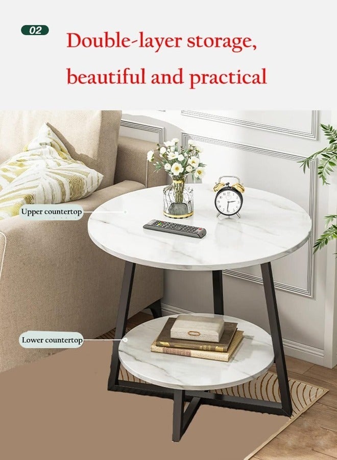 fashionhome 2-Tiers Nordic Design Round Coffee Table Iron Frame with Wood Top End Table Center Table for Bedroom Living Room Home Office Furniture 40x40x55 cm  - Image 4