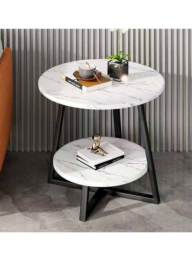 fashionhome 2-Tiers Nordic Design Round Coffee Table Iron Frame with Wood Top End Table Center Table for Bedroom Living Room Home Office Furniture 40x40x55 cm  - Image 3