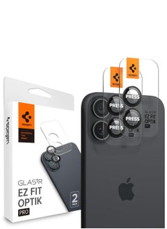 Spigen GLAStR EZ Fit Optik Pro for iPhone 16 and iPhone 16 PLUS Camera Lens Protector [2 PACK] - Black 