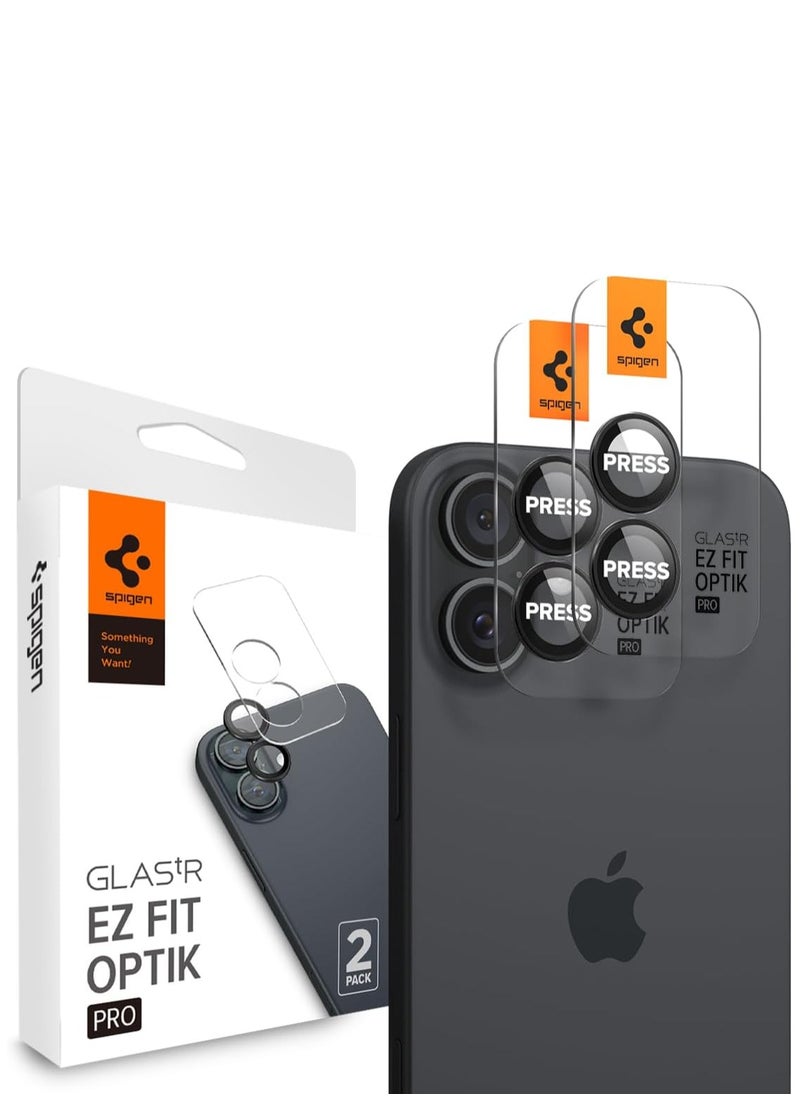 Spigen GLAStR EZ Fit Optik Pro for iPhone 16 and iPhone 16 PLUS Camera Lens Protector [2 PACK] - Black 