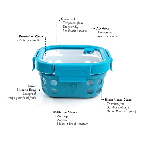 TintBox Premium 500 ml Glass Lunch Box with Glass Lid & Protective Silicone Sleeve | Borosilicate Lunch Box for Office Men & Women | Arctic Blue - Image 2