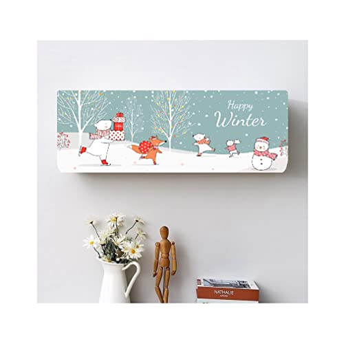 DARSHANAM World Printed Air Conditioning Dust Cover Folding Designer Ac Cover for Indoor Split Ac 1 ton (91 x 31 x 21.5cm | Happy Winter Printed) (White_pista), Polyester - Image 2