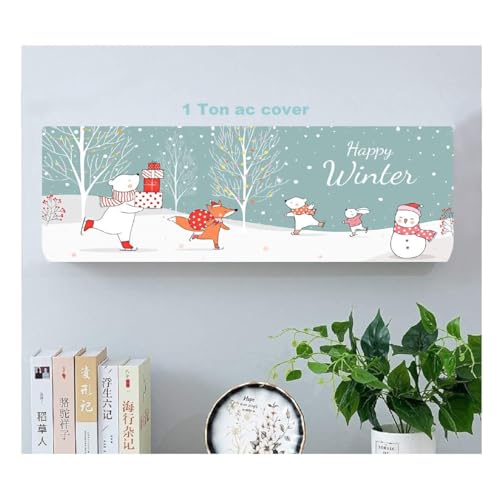 DARSHANAM World Printed Air Conditioning Dust Cover Folding Designer Ac Cover for Indoor Split Ac 1 ton (91 x 31 x 21.5cm | Happy Winter Printed) (White_pista), Polyester - Image 1