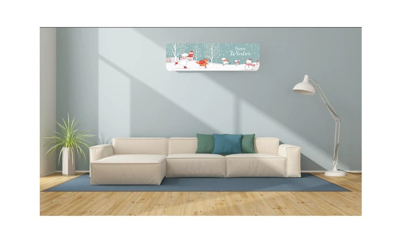 DARSHANAM World Printed Air Conditioning Dust Cover Folding Designer Ac Cover for Indoor Split Ac 1 ton (91 x 31 x 21.5cm | Happy Winter Printed) (White_pista), Polyester - Image 5