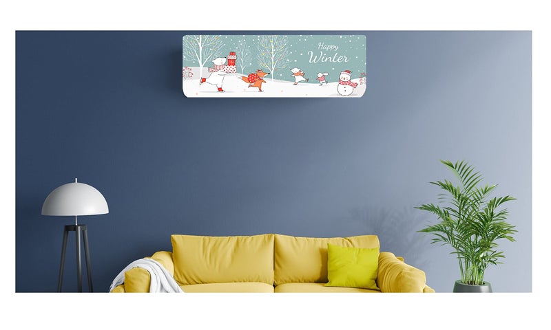 DARSHANAM World Printed Air Conditioning Dust Cover Folding Designer Ac Cover for Indoor Split Ac 1 ton (91 x 31 x 21.5cm | Happy Winter Printed) (White_pista), Polyester - Image 3