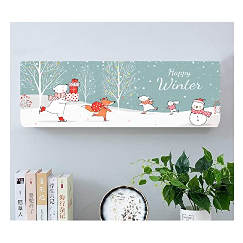 DARSHANAM World Printed Air Conditioning Dust Cover Folding Designer Ac Cover for Indoor Split Ac 1 ton (91 x 31 x 21.5cm | Happy Winter Printed) (White_pista), Polyester - Image 4