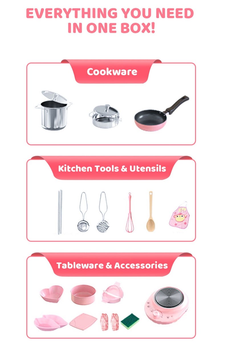 Real Cooking Toy Children's Mini Kitchen Complete Cooking Girl Small Kitchen Set Real Cooking Food Set for Kids Assorted Items