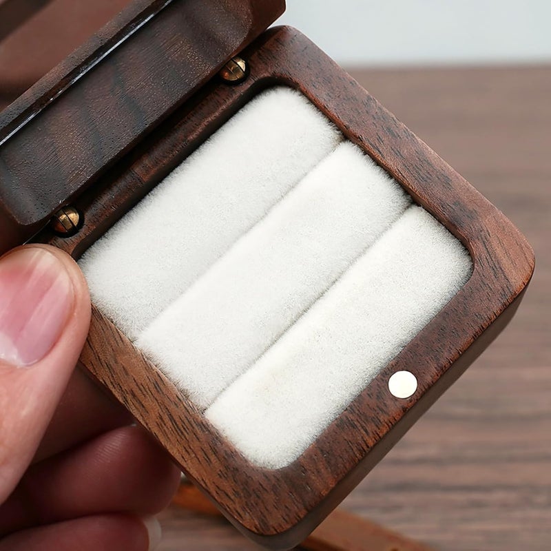 klarako Double Ring Box Case Wooden Double Ring Box with Transparent Lid for Wedding Proposal Engagement Ceremony - Image 2