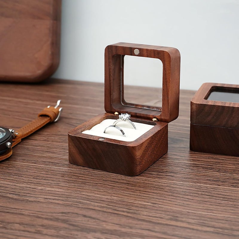klarako Double Ring Box Case Wooden Double Ring Box with Transparent Lid for Wedding Proposal Engagement Ceremony - Image 4