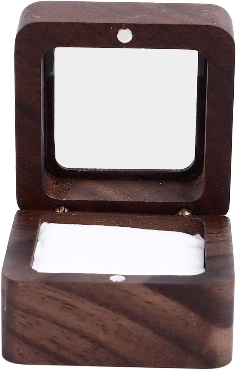 klarako Double Ring Box Case Wooden Double Ring Box with Transparent Lid for Wedding Proposal Engagement Ceremony - Image 1