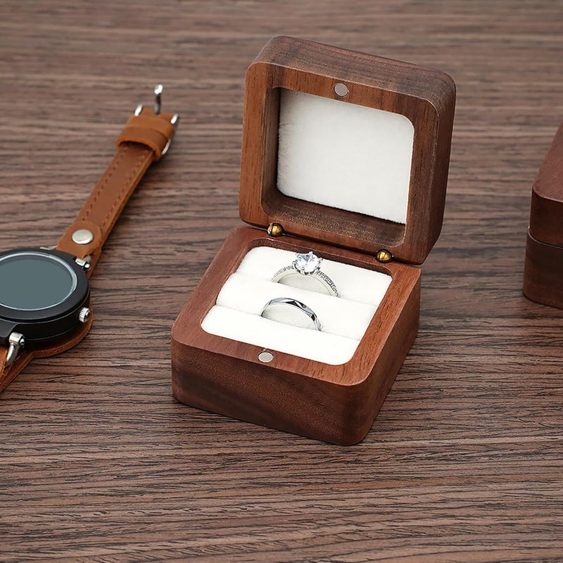 klarako Double Ring Box Case Wooden Double Ring Box with Transparent Lid for Wedding Proposal Engagement Ceremony - Image 3