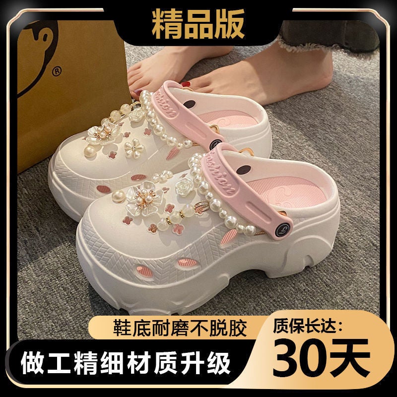 Chic Thick-sole Peep-toe Sandals for Petite Women Summer 2024 White pink [black label premium version] fbj