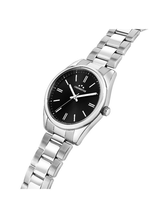 Chronostar Men's Black Round Analog Dial with Silver Stainless Steel Band Watch - 39mm - R3753316001 - Image 2