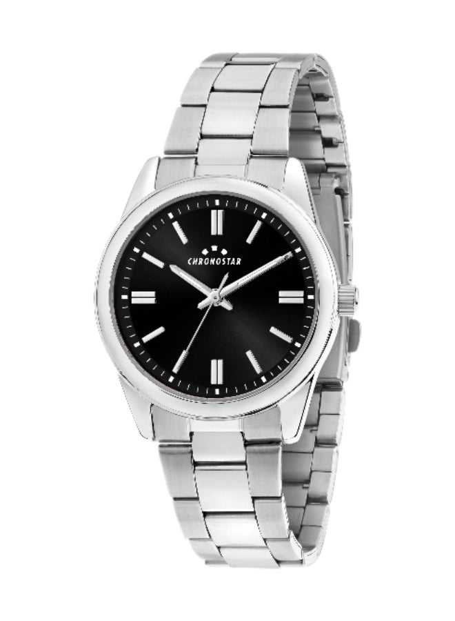 Chronostar Men's Black Round Analog Dial with Silver Stainless Steel Band Watch - 39mm - R3753316001 - Image 1