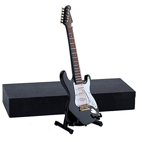 Dselvgvu Wooden Miniature Electric Guitar with Stand and Case Mini Musical Instrument Electric Guitar Replica Collectible Figurines Model Home Decoration Display Ornament Black 709x227x054 - Image 1