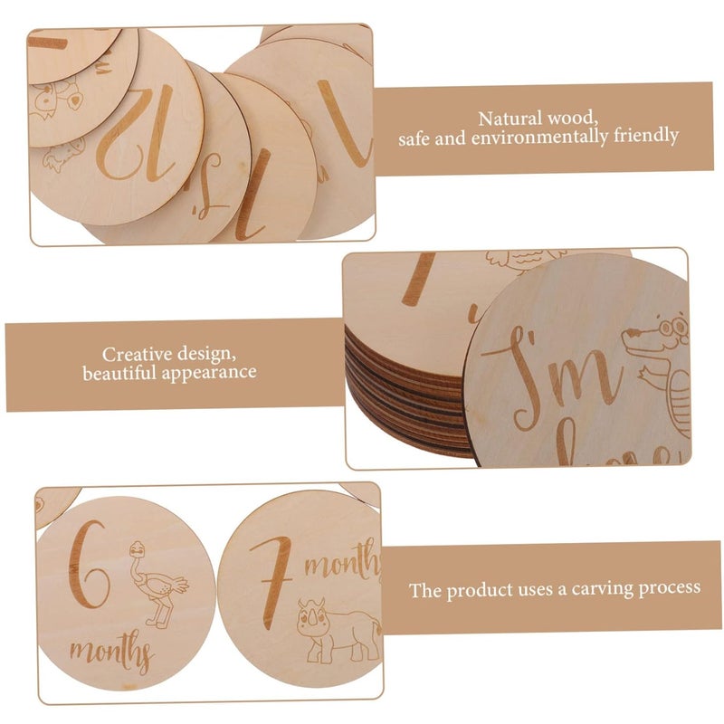 Natural Wood Baby Milestone Discs Set 14 Piece Monthly Photography Cards Newborn Name Sign - Image 5