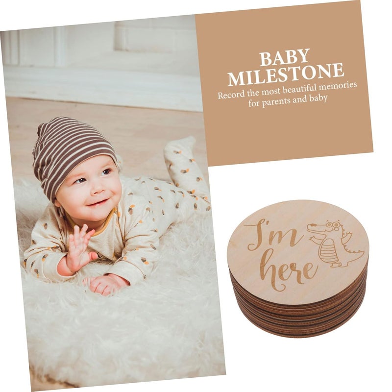 Natural Wood Baby Milestone Discs Set 14 Piece Monthly Photography Cards Newborn Name Sign - Image 3