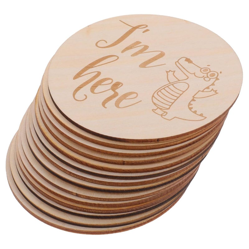 Natural Wood Baby Milestone Discs Set 14 Piece Monthly Photography Cards Newborn Name Sign - Image 1