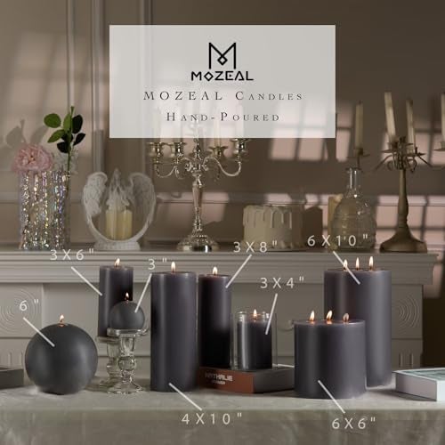 MOZEAL 3" x 4" Hand-Poured Unscented Candle,Dripless Pillar Candle Set of 3,Long Clean Burning,Approx 72 Hours Burn Time,Rustic Country Style,Wedding,Dinner,Christmas and Home Decor,Dark Gray - Image 3
