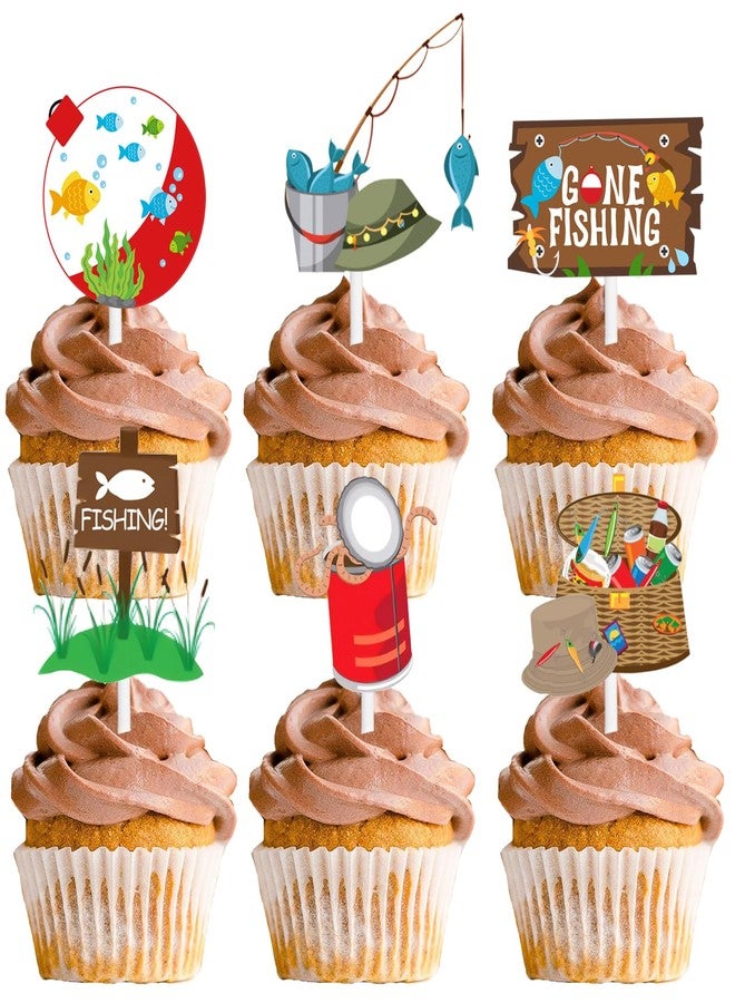 LETLIMIT 18pcs Colorful Glitter Dessert Cupcake Topper Go Fishing Theme Decorations Baby Shower Boys Girls Happy Birthday Party Decor Supplies - Image 1